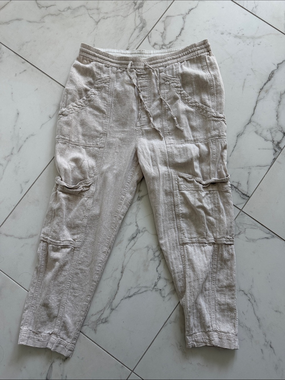 Light Beige Cargo Drawstring Pants